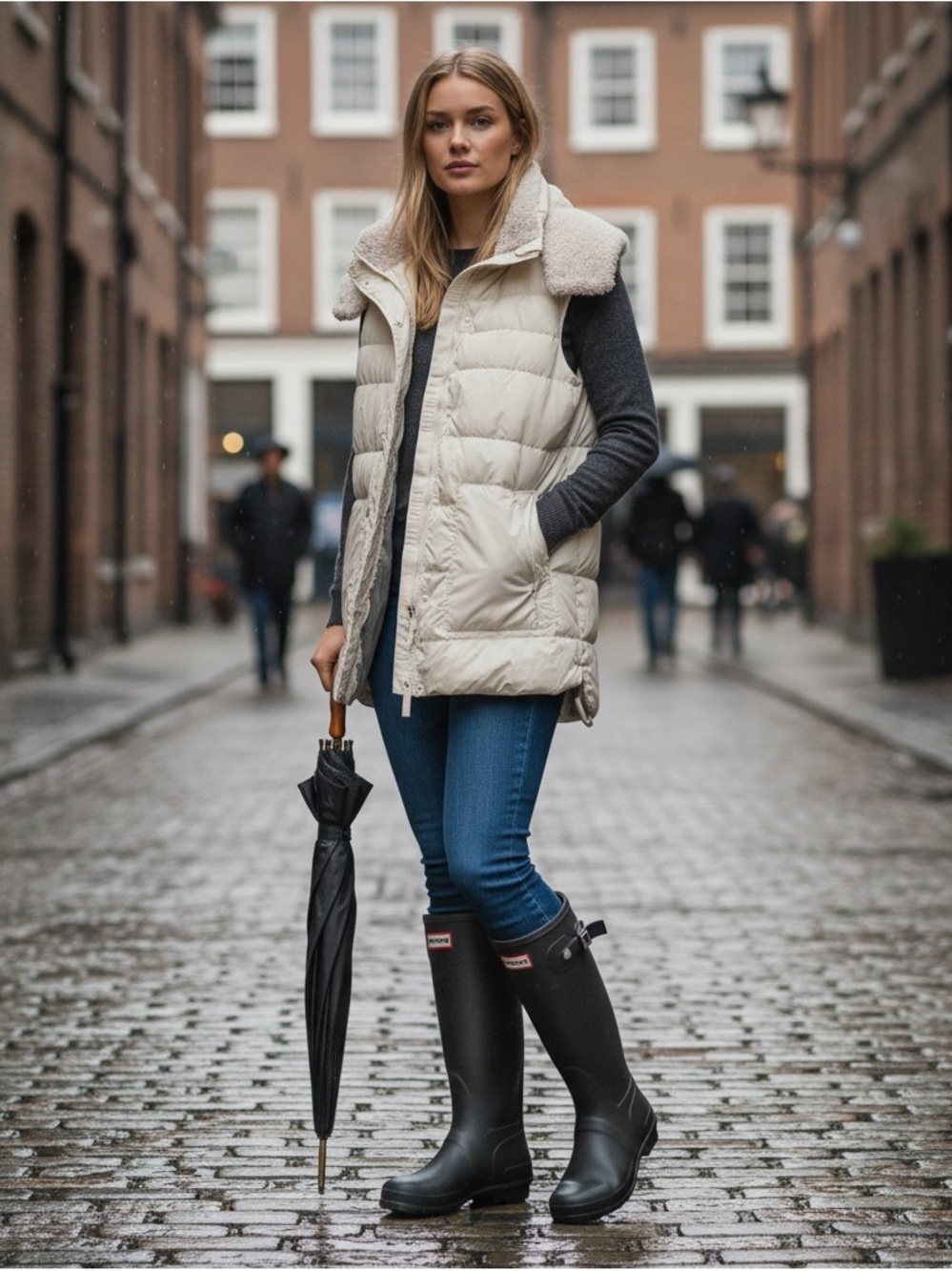 Hunter Cream Quilted Puffer Vest with Faux Shearling Collar